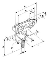 V2A- Rollapparat für Schiene Typ 40, doppelpaarig