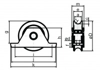 Torlaufrolle mit Einbauplatte, 2 Kugellager, Nut rund 120 mm