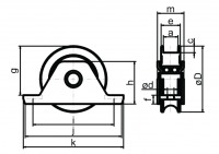 Torlaufrolle mit Einbauplatte, 2 Kugellager, Nut eckig 120 mm