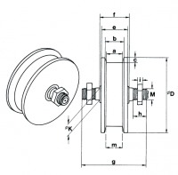 K60-Laufrolle mit Achse und kantiger Nut, Ø 180 mm, 750 kg Last