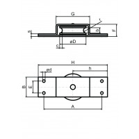 Graugußseitenrolle Ø 50 mm mit vier Bohrungen zur Befestigung