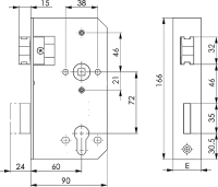 Schloss, verzinkt, N. 142UNIG - für Kastenbreite 42,4 mm