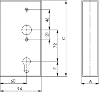 Schlosskasten, leer, V2A, geschliffen, Nr. 140KNIG - Kastenbreite A 30 mm