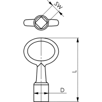 Dornschlüssel mit Innenvierkant- Schlüsselweite 6