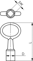 Dornschlüssel mit Innenvierkant- Schlüsselweite 7